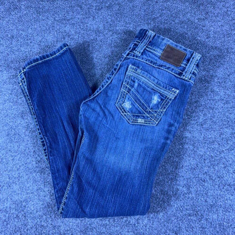 BKE Stella Low Rise Skinny Distressed Jeans Women Size 27 Medium Wash Denim Y2K